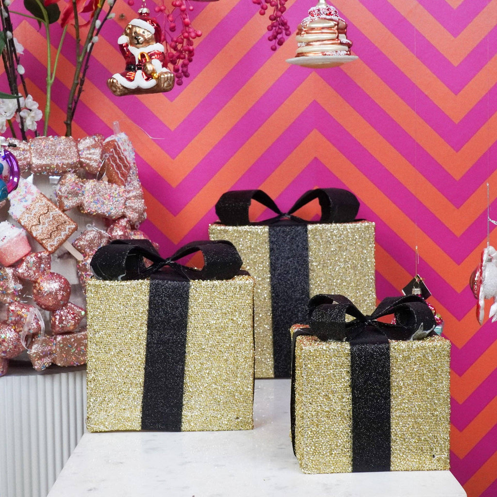 Regalo di Natale LED - S3 - Polistirolo - Oro/Nero - 15/20/25 cm
