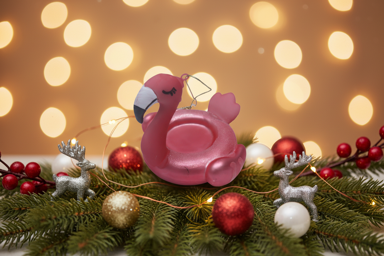 Boule de Noël Bouée Flamant Rose