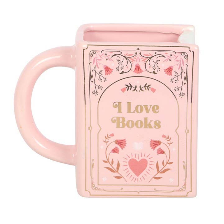 Tazza a Forma di Libro "I Love Books" Rosa