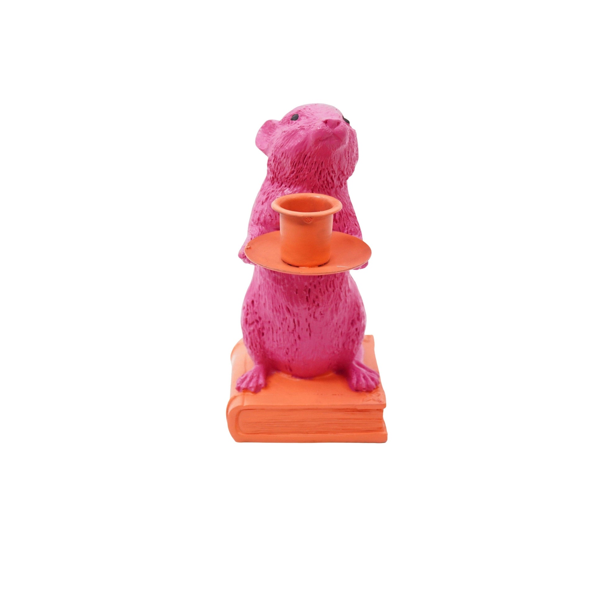 Candle holder - Mouse - Polyresin - Pink/Red - 8x10x17cm