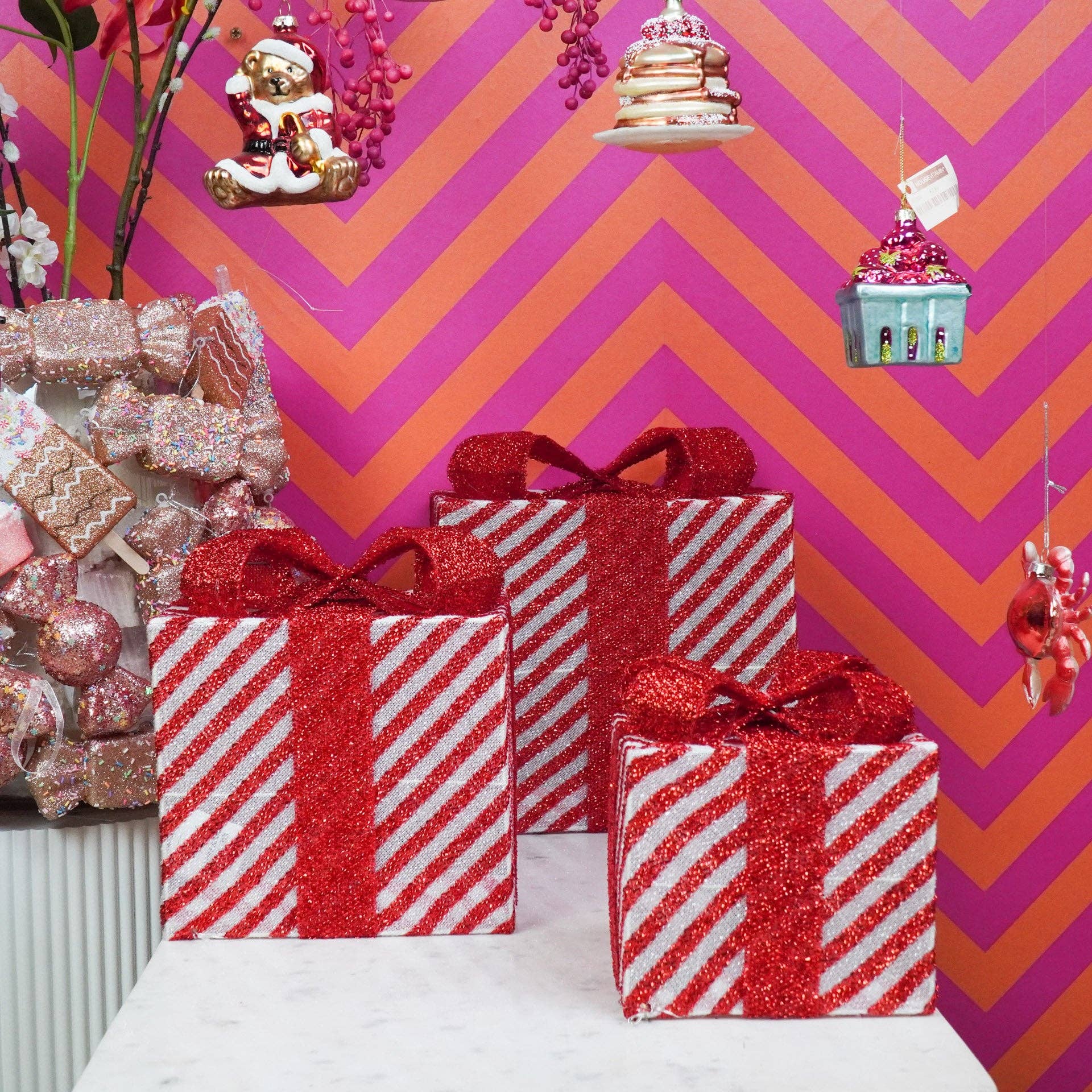 Regalo di Natale a LED - S3 - Polistirolo - Rosso/Bianco-15/20/25cm
