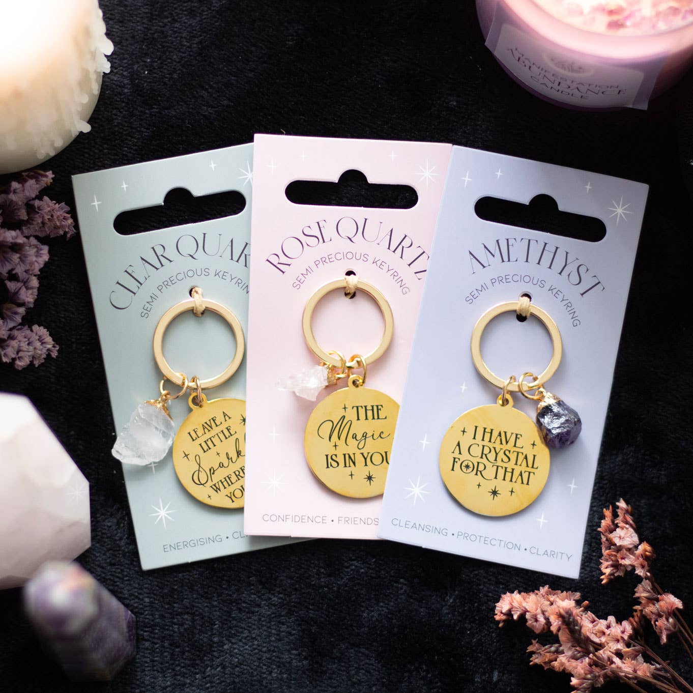 Porte-clés avec Cristal de Quartz « Leave a Little Sparkle wherever you go »