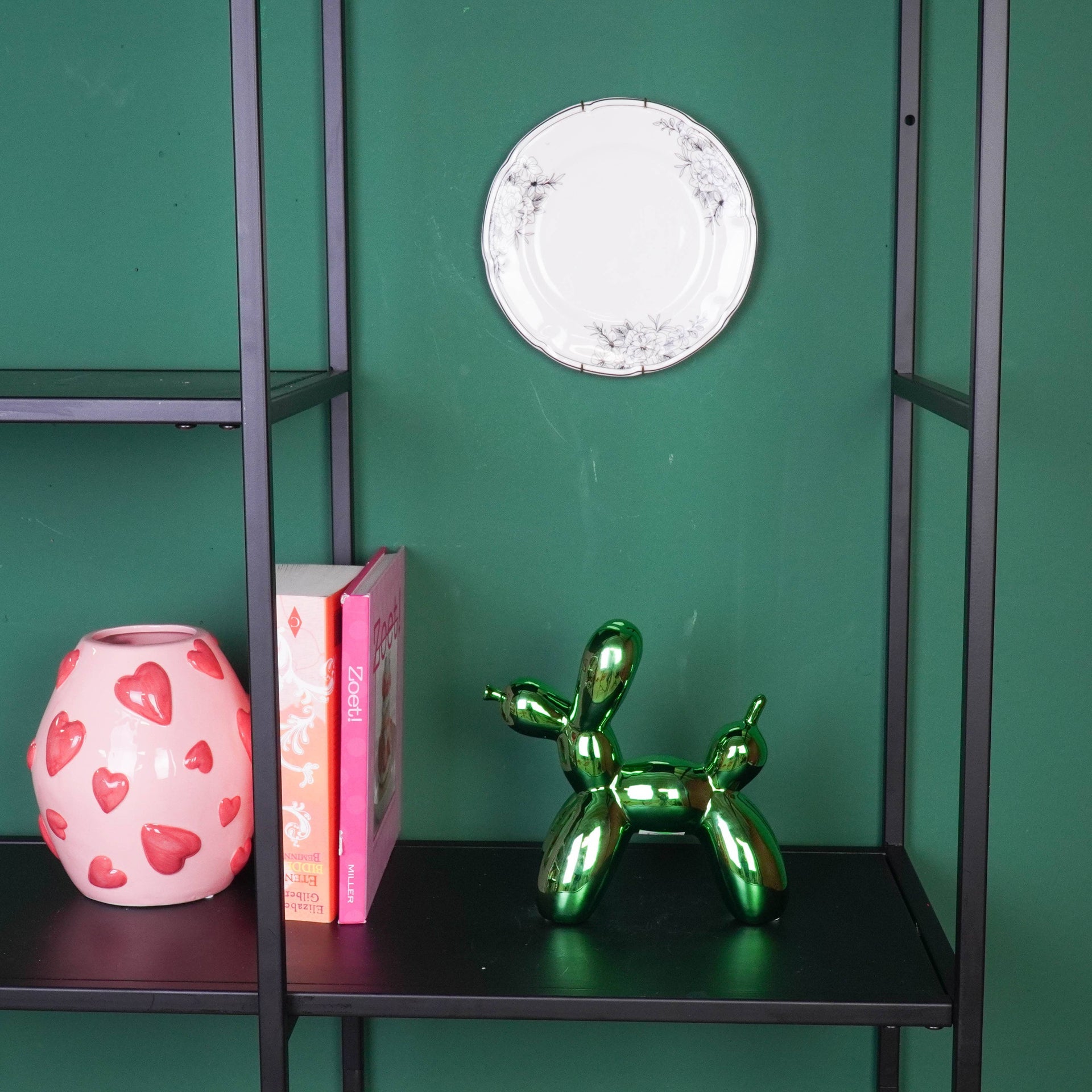 Ornament - Balloon Dog Statue - Ceramic - Metallic Green - 20x9x19 cm