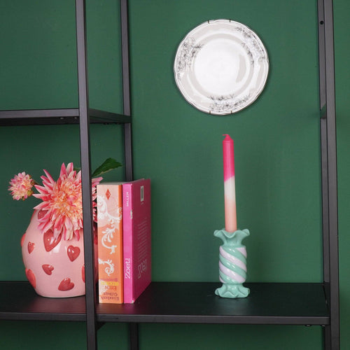 Candelabro - Caramella Toffee - Ceramica - Menta/Lilla - 7,5x7,5x13 cm
