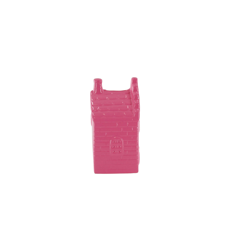 Ornamento - Salvadanaio - Casa - Ceramica - Rosa Neon - 7x7x13cm