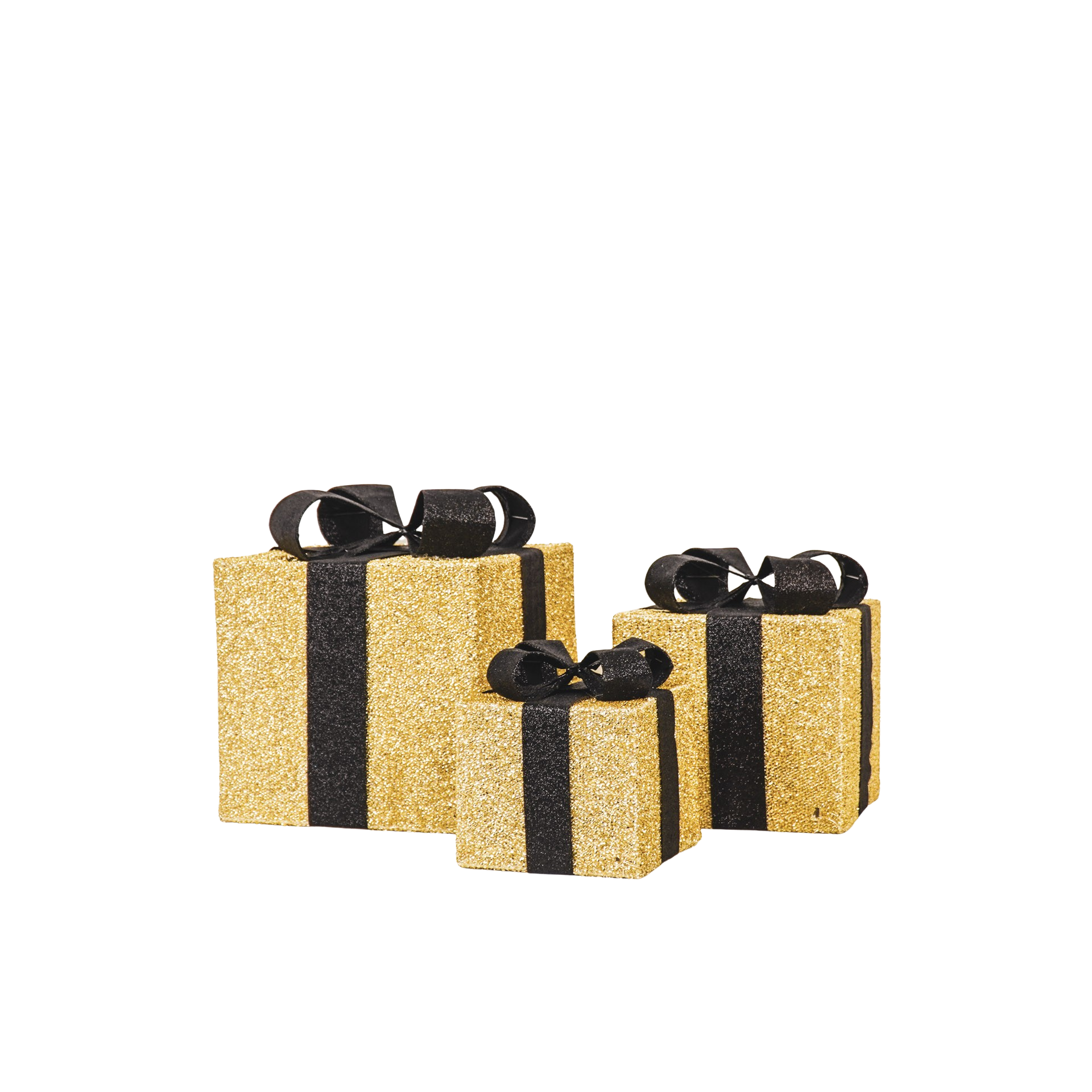 Regalo di Natale LED - S3 - Polistirolo - Oro/Nero - 15/20/25 cm