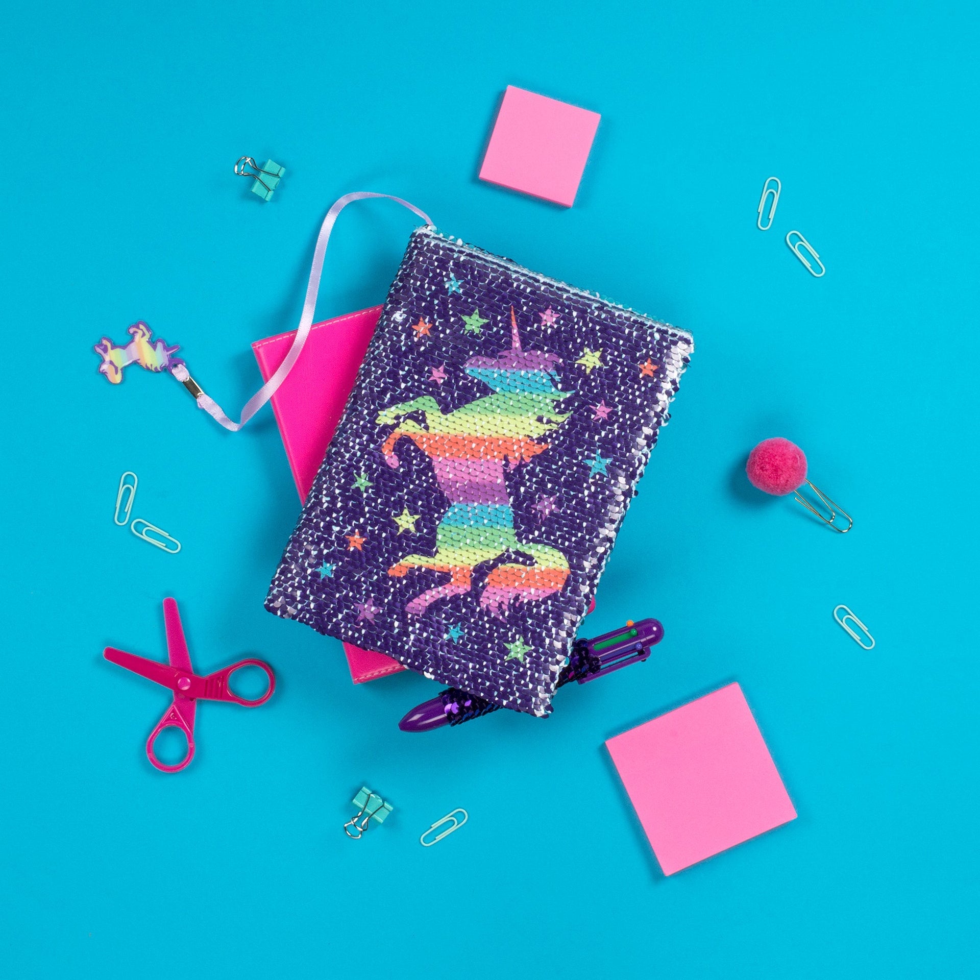 Carnet à sequins licorne arc-en-ciel