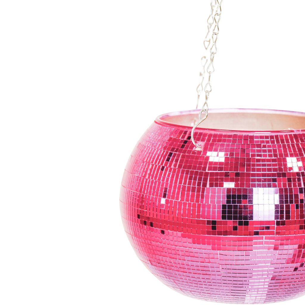 Vaso da fiori sospeso - Disco - Vetro - Rosa - 25x25x25cm