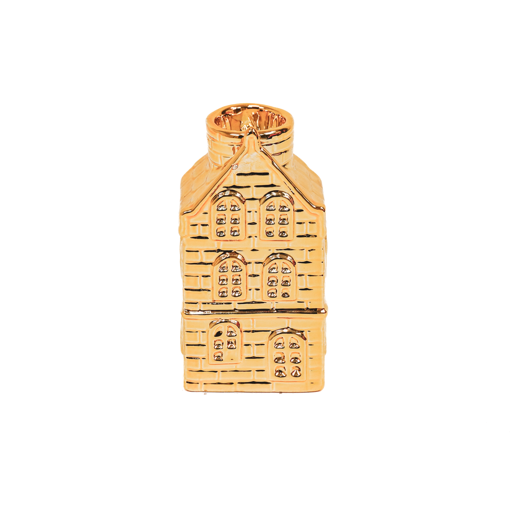Portacandele - Casa - Ceramica - Dorato - 6x5,5x11cm