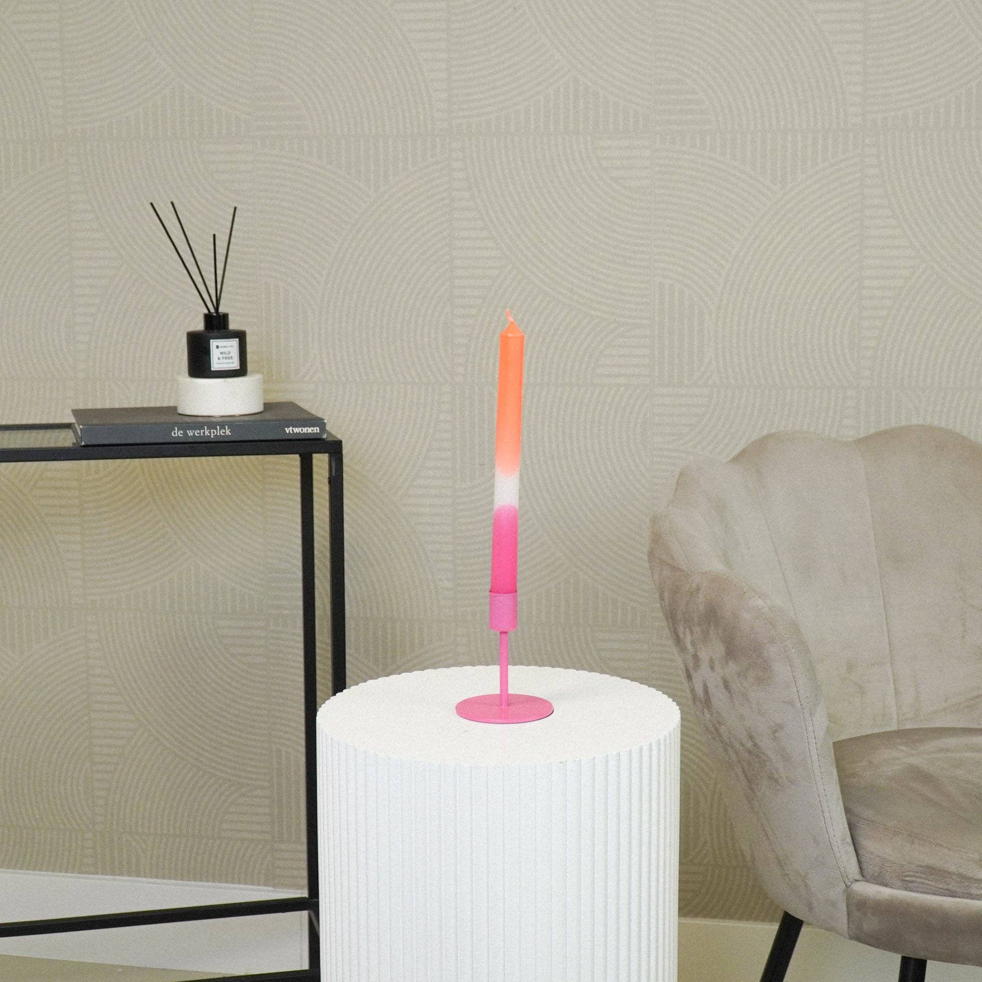 Portacandele - Basic - Metallo - Rosa Neon - 8x8x10cm