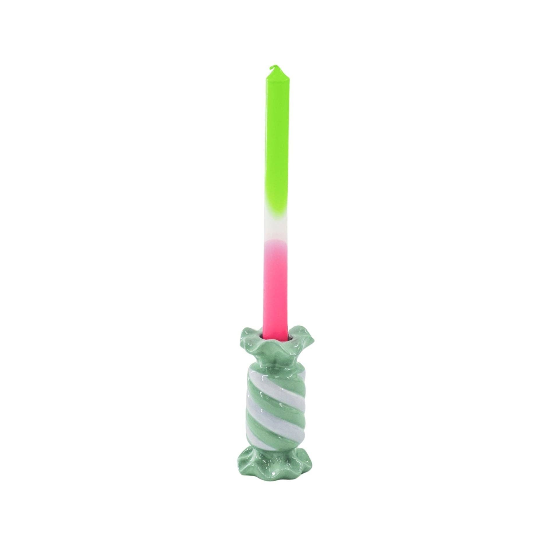 Candlestick - Toffee Candy - Ceramic - Mint/Lilac - 7.5x7.5x13 cm