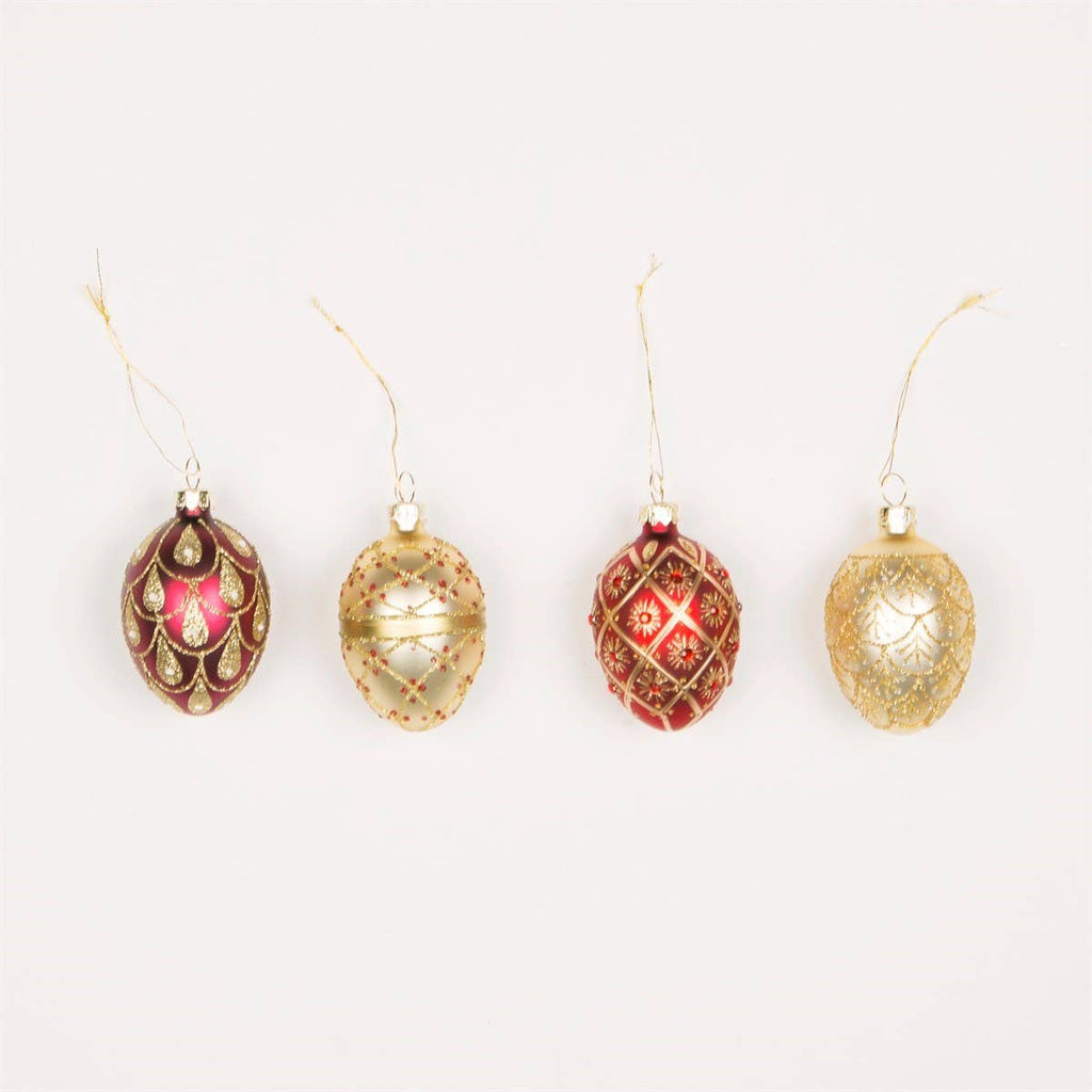 Lot de 4 boules de Noël ovales rouges et dorées