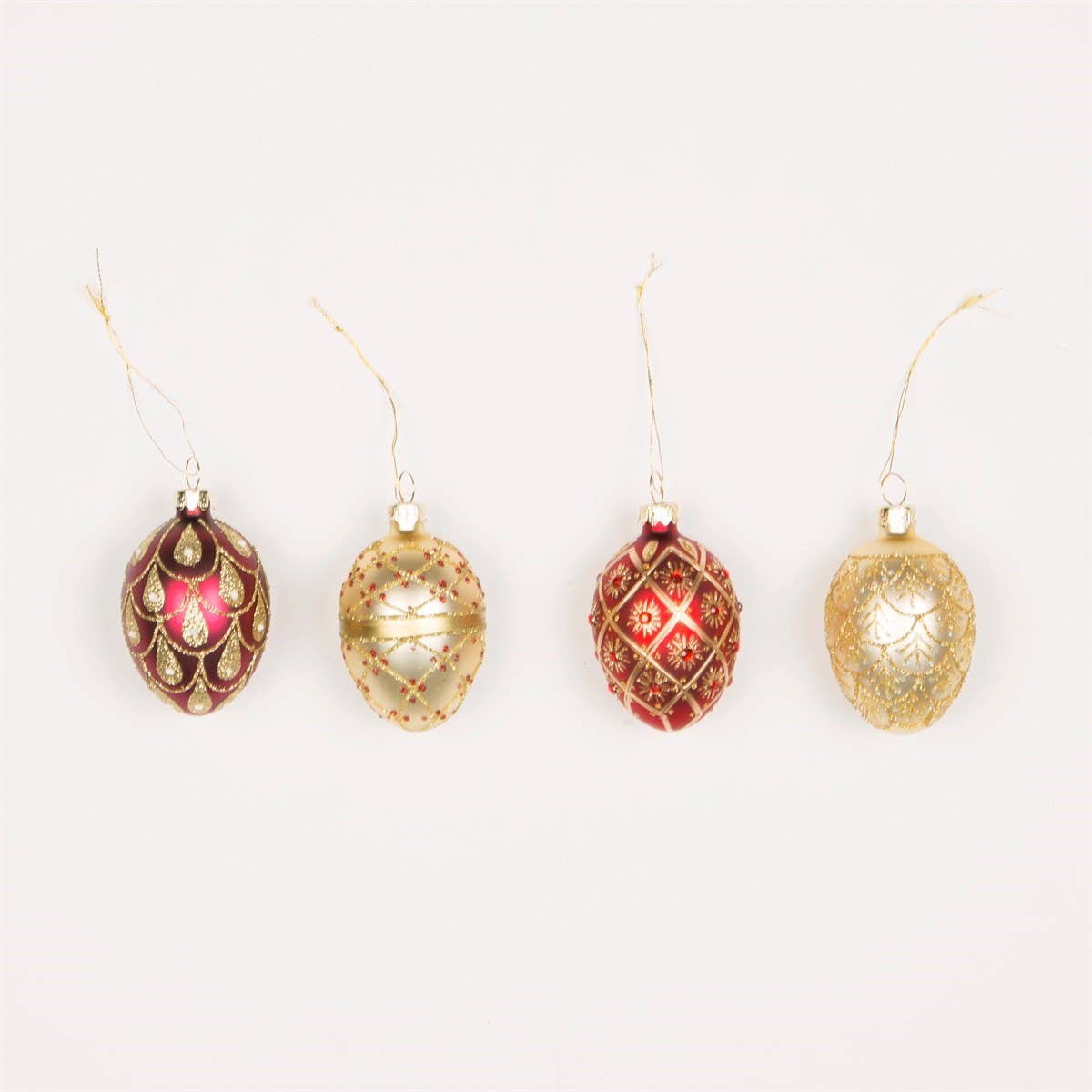 Lot de 4 boules de Noël ovales rouges et dorées