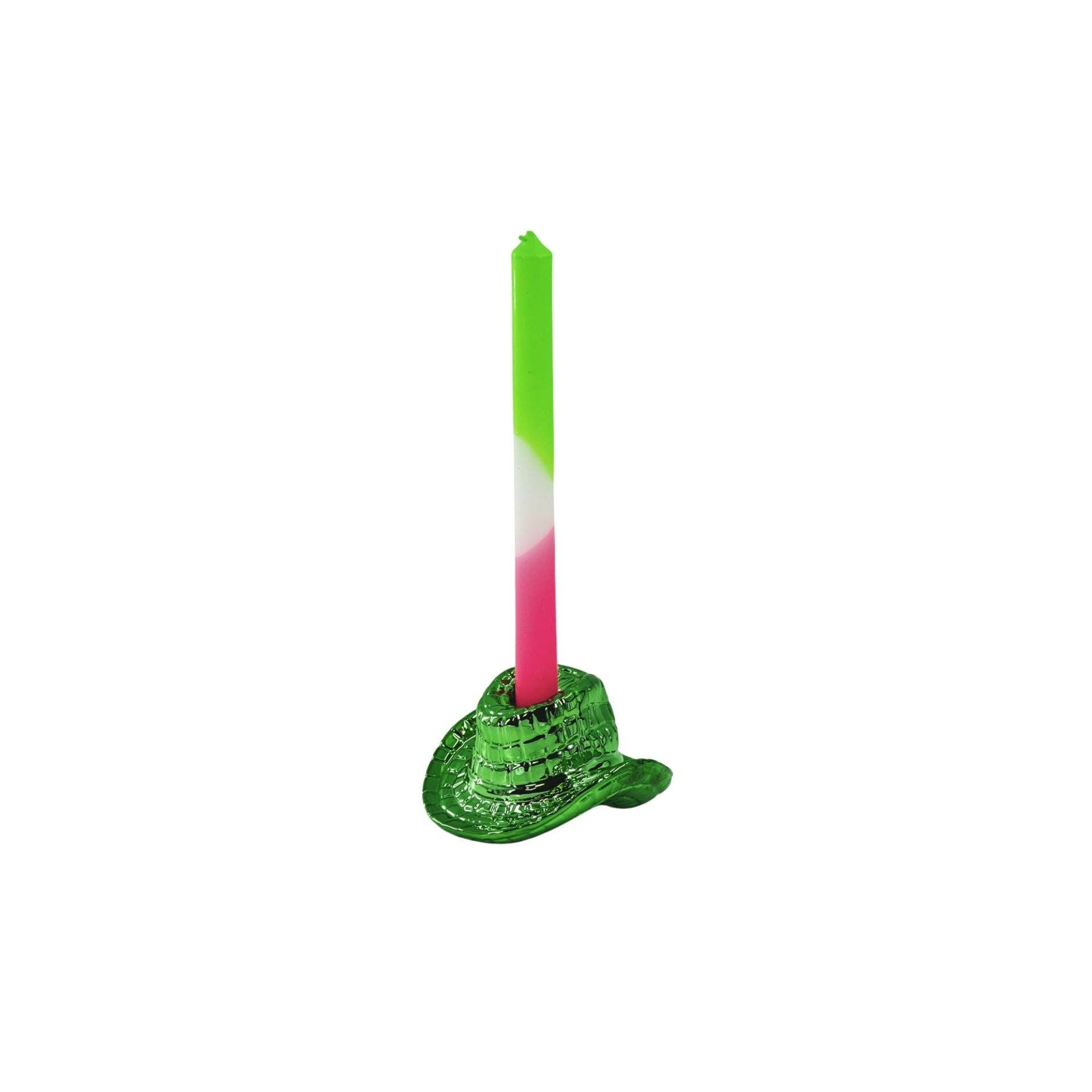Candle holder - Cowboy hat - Green - 13.5x11x7 cm