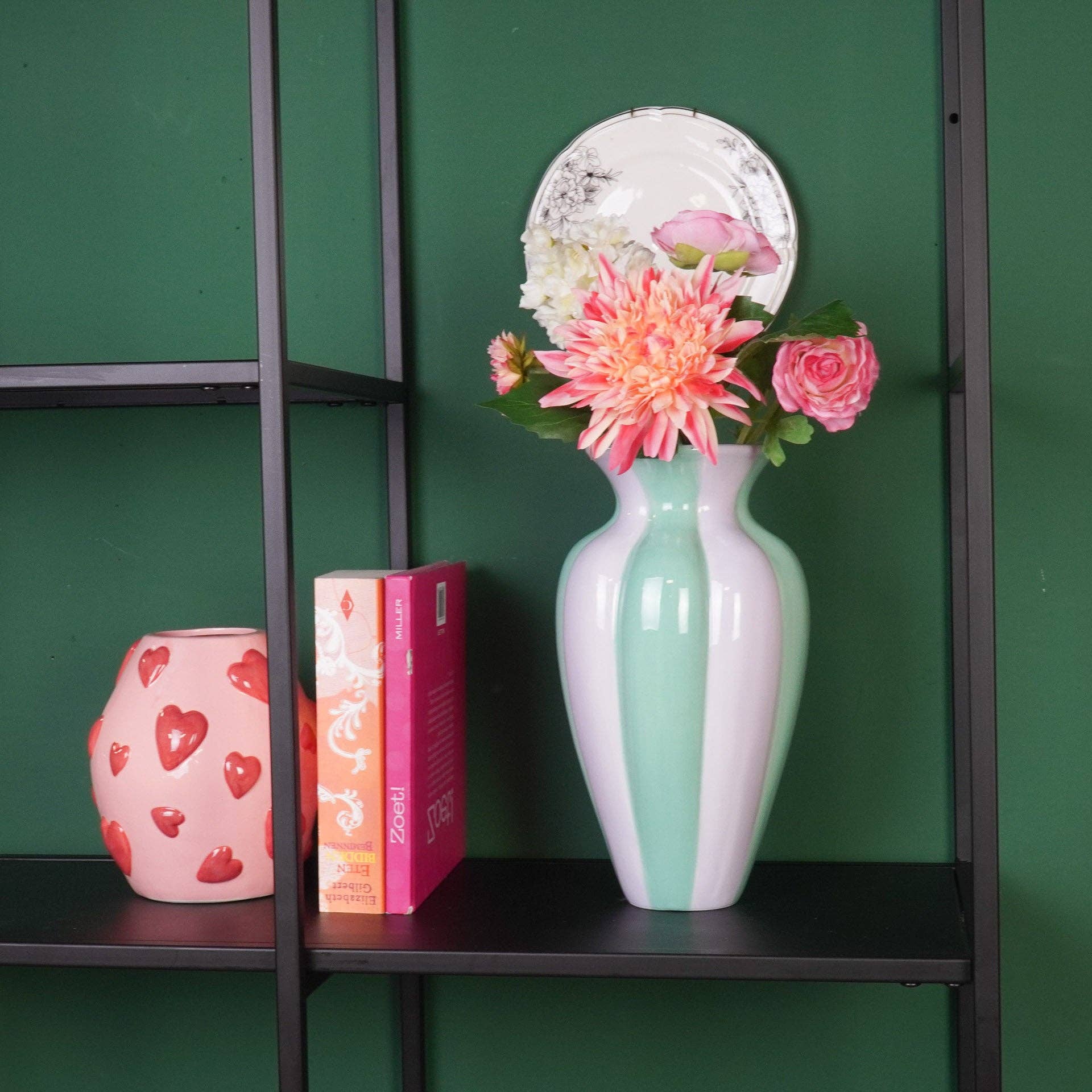 Vaso da fiori - Vaso a pieghe - Ceramica - Lilla/Verde - 16,5x16,5x29,5 cm