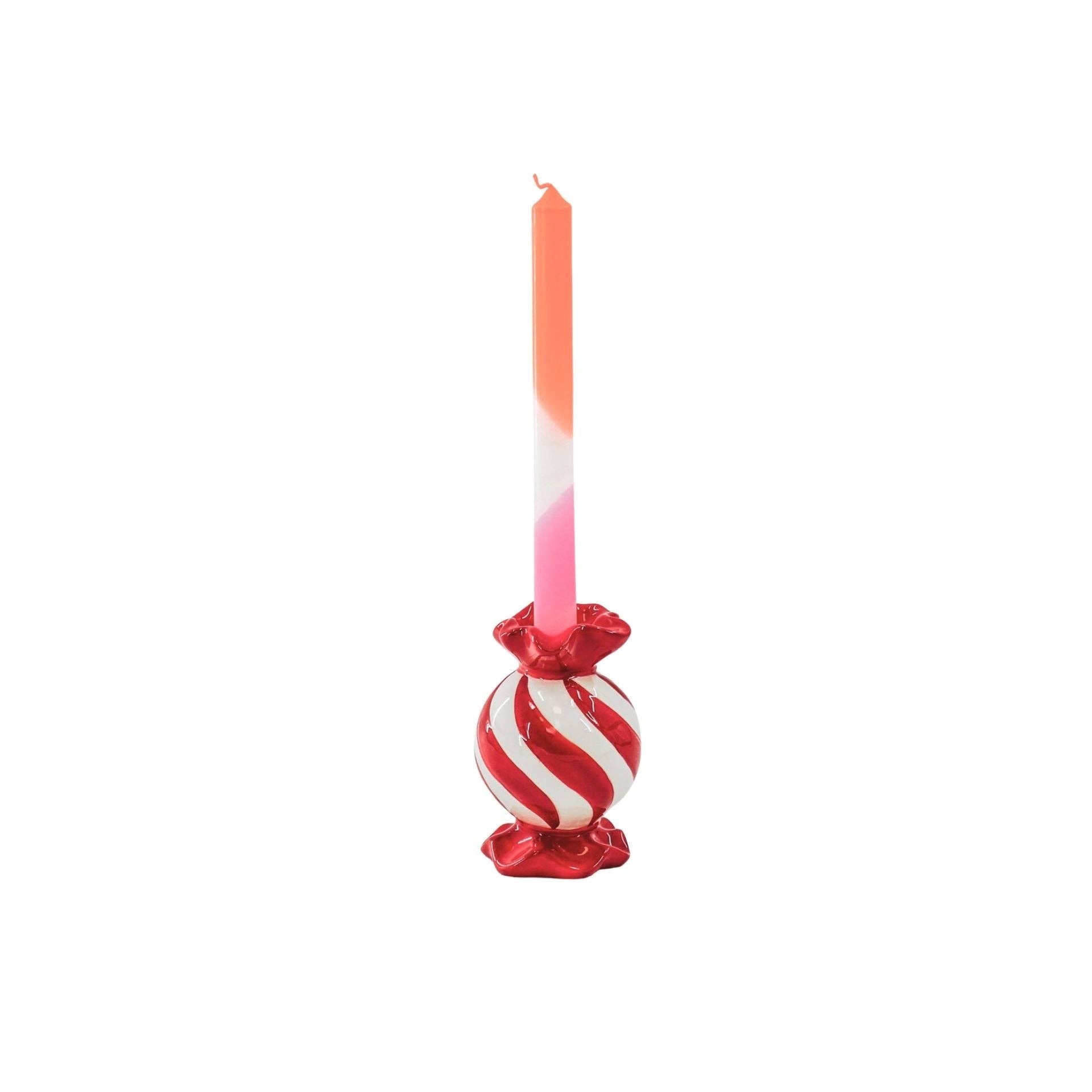 Portacandela - Bonbon Toffee - Rosso/Bianco - 8,5x8,5x13 cm
