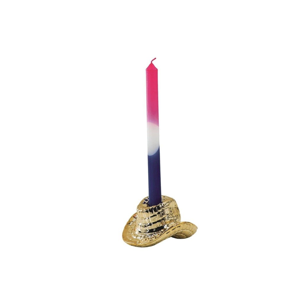 Candelabro - Cappello da cowboy - Ceramica - Oro - 13,5x11x7 cm