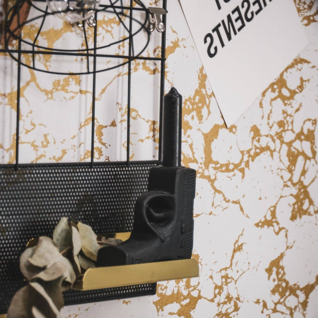 Portacandela - Pistola - Ceramica - Nero - 12x5x12cm