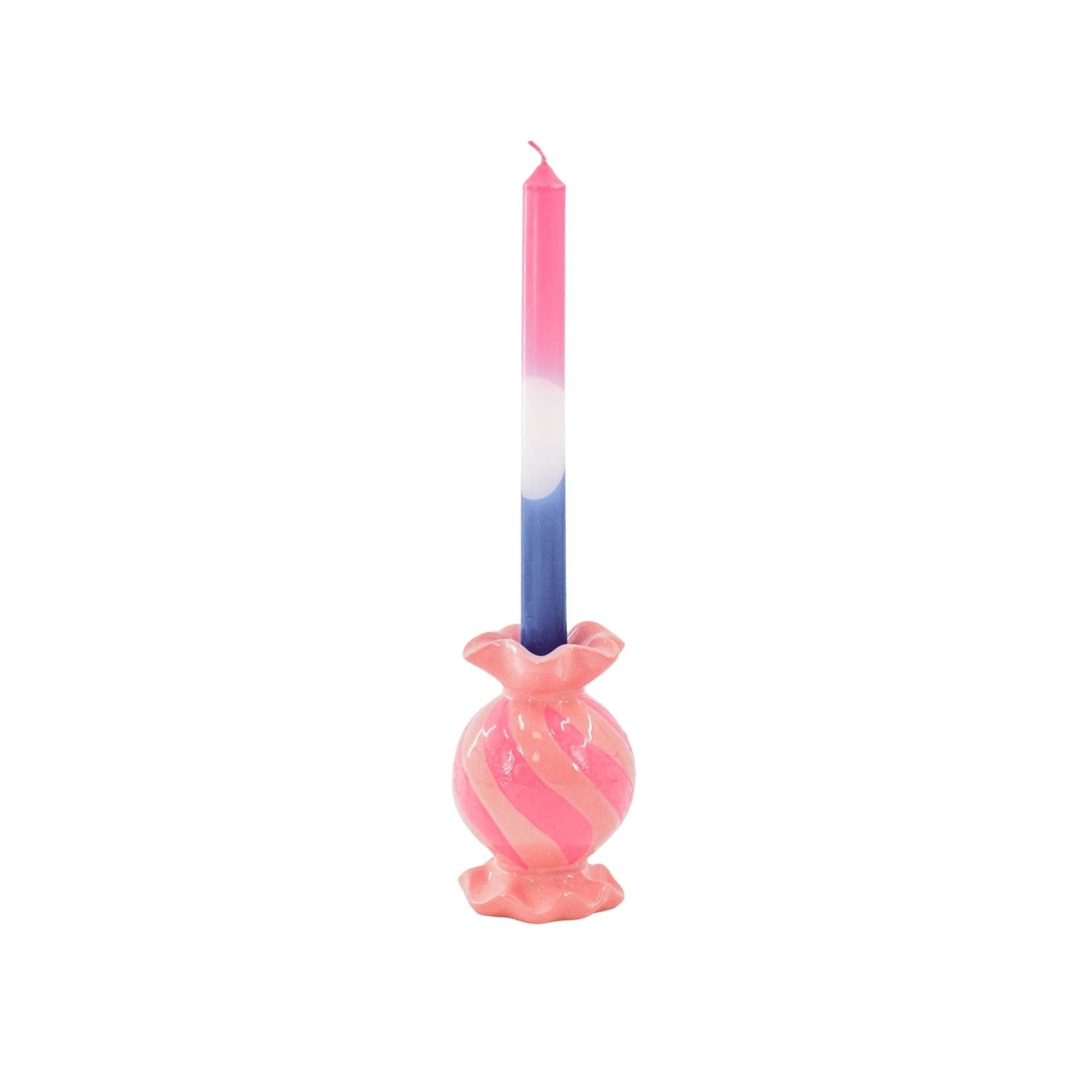 Round Toffee Candy Candle Holder - Ceramic - Pink/Neon - 8.5x8.5x13 cm