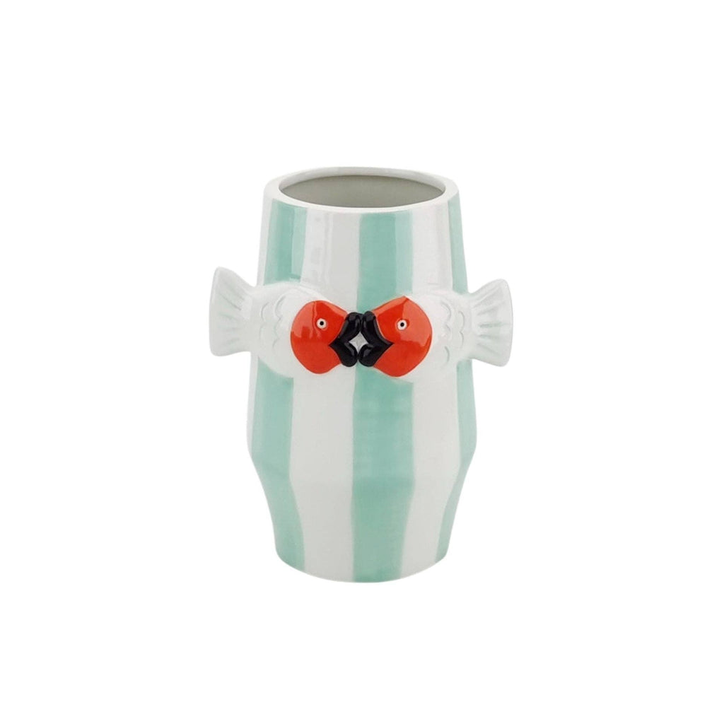 Vaso - Vaso per fiori Pesce-Menta/Bianco/Arancione - 14x11,5x18,5cm