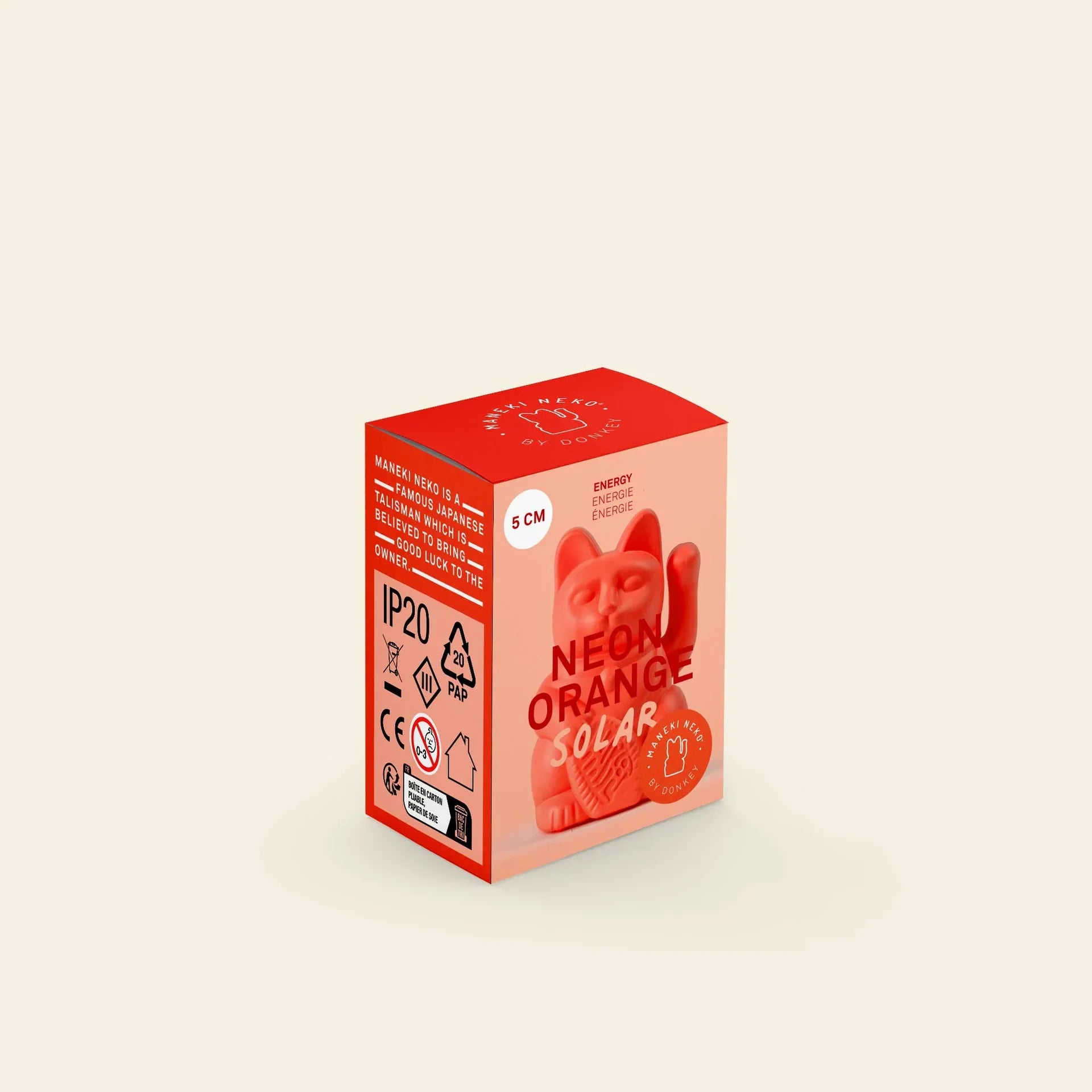 Mini Gatto Portafortuna Solare Arancione Neon
