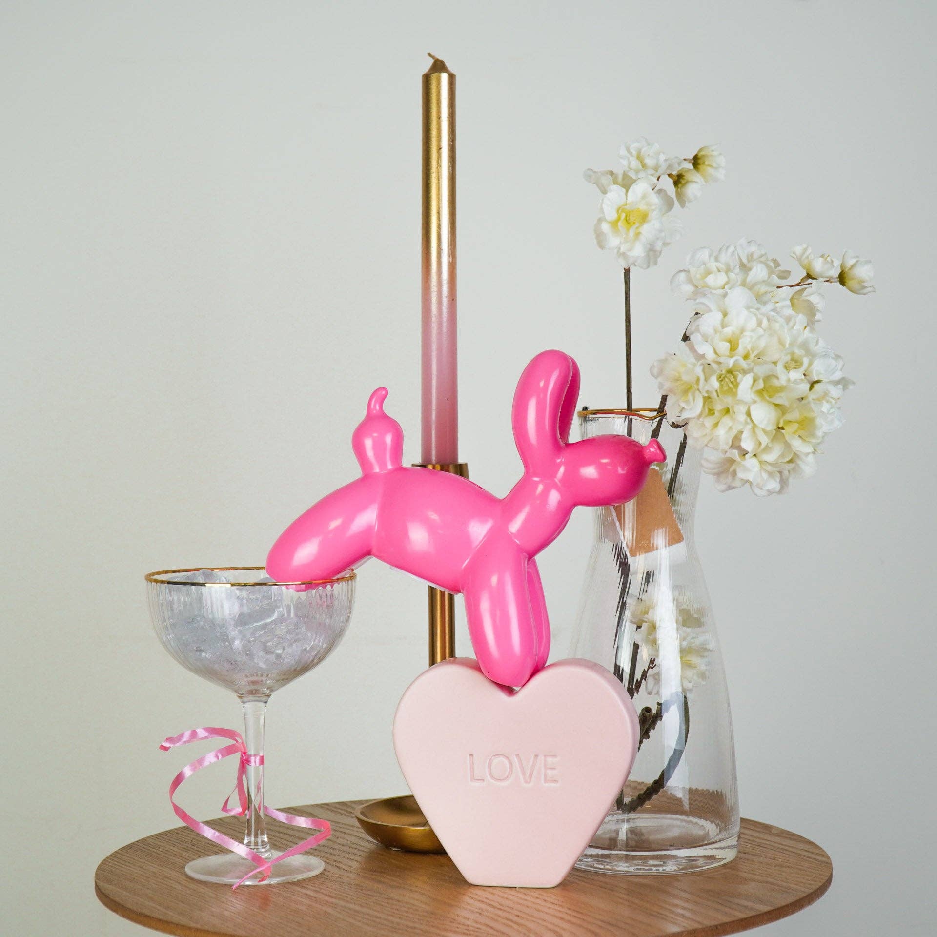 Ornamento - Salvadanaio Cane Palloncino - Rosa Neon - 17x7x17cm