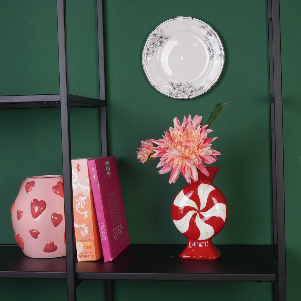 Vaso da fiori - Caramella mou - -Ceramica-Rosso/Bianco- 12x6,5x20cm