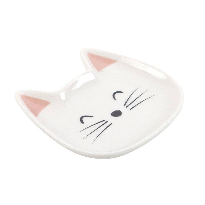 Piatto portagioie a forma di muso di gatto bianco