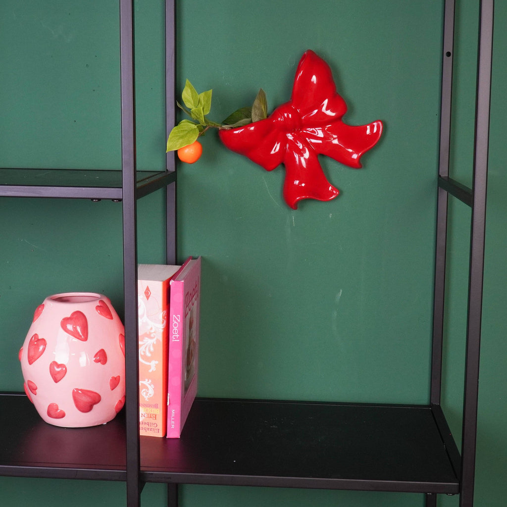 Vaso da parete- Vaso da parete ad arco- Ceramica- Rosso- 19x18,5x5,5 cm
