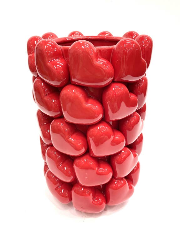 Grande Vaso in Ceramica con Motivi a Cuori 3D