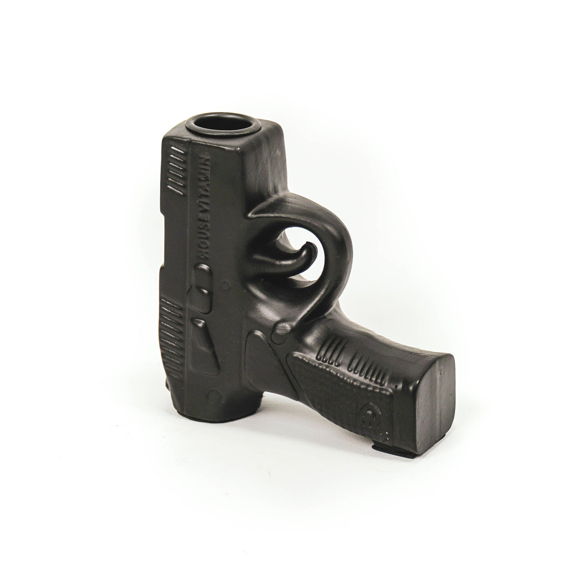 Portacandela - Pistola - Ceramica - Nero - 12x5x12cm