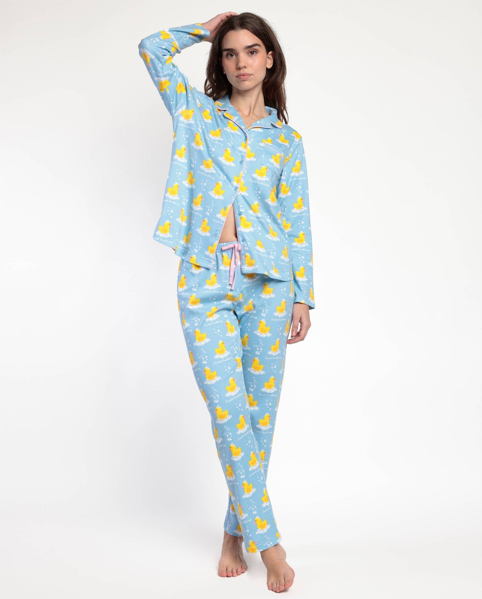 Pyjama à manches longues ouvert Femme - Canard « Sweet Duckling”