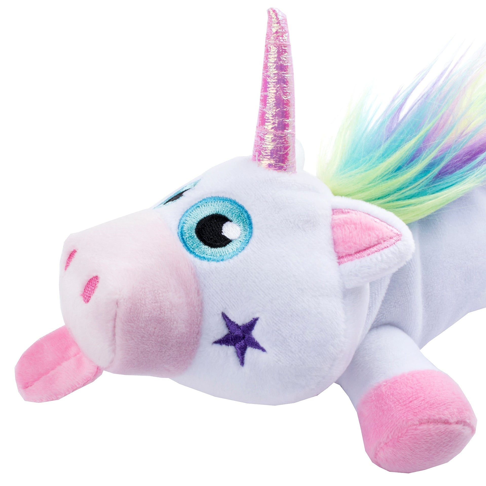 Trousse scolaire peluche licorne blanche arc-en-ciel
