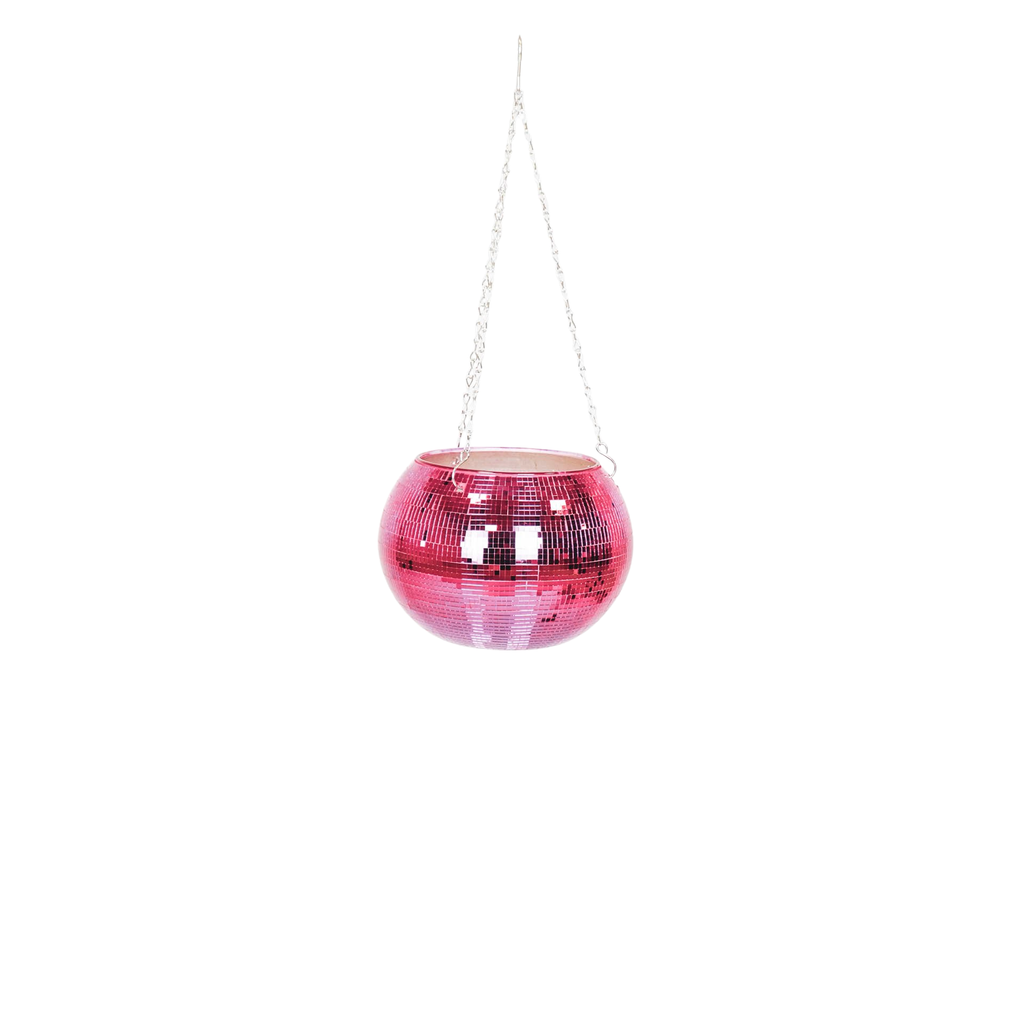 Vaso da fiori sospeso - Disco - Vetro - Rosa - 25x25x25cm