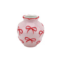 Vase - Flower Vase with Ribbons - Light Pink/Red - 13x13x14cm