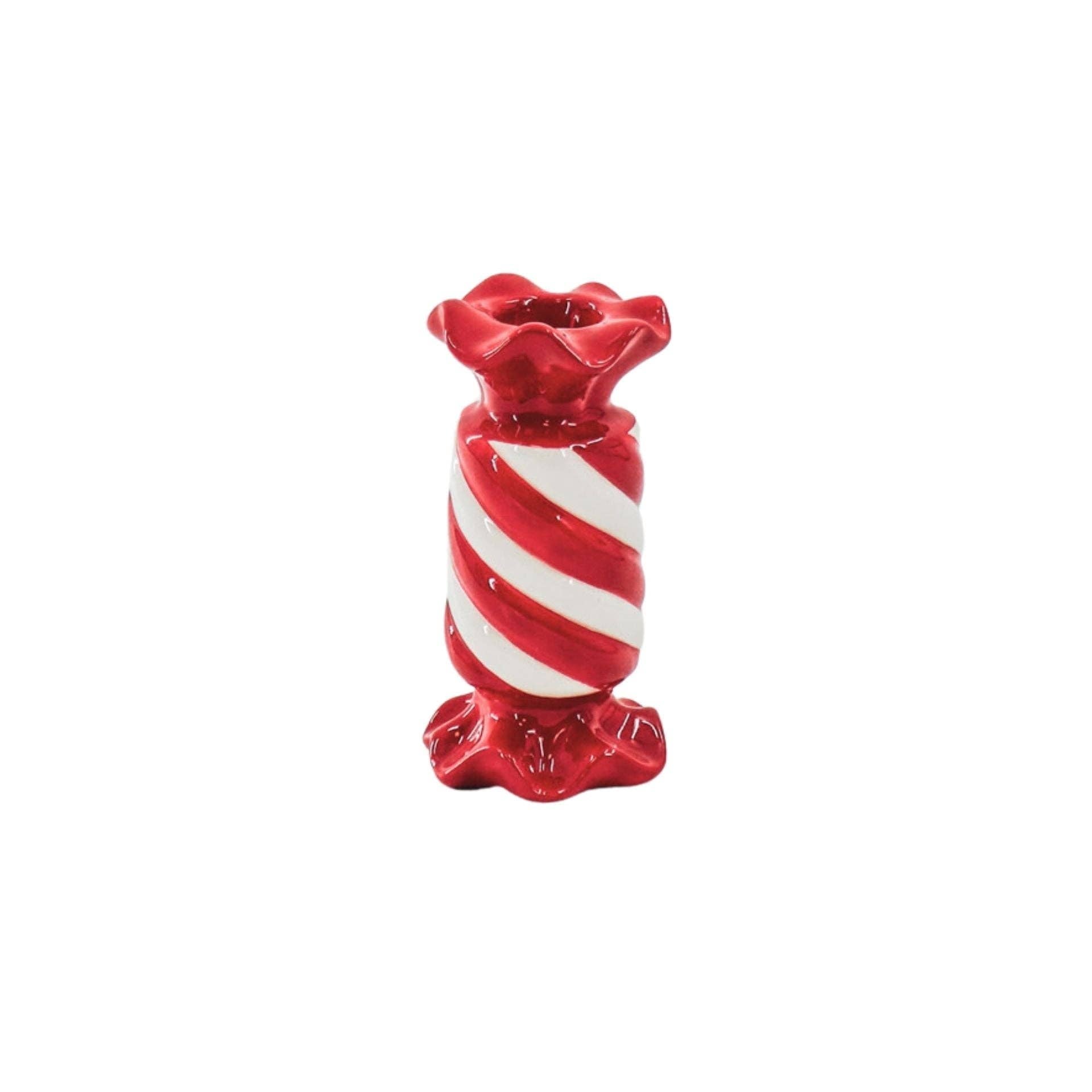 Candlestick - Toffee Candy - Ceramic - Red/White - 7.5x7.5x13 cm
