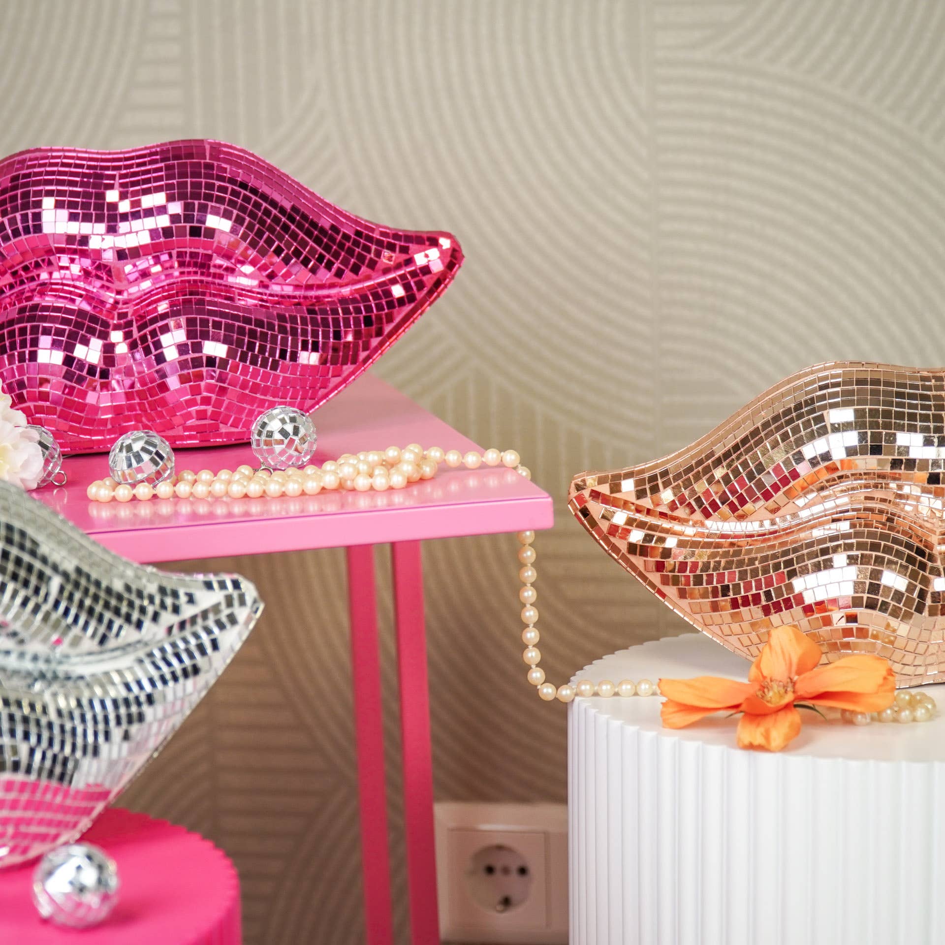 Ornamento - Disco Lip - Vetro - Oro Rosa - 29x10x13,5cm