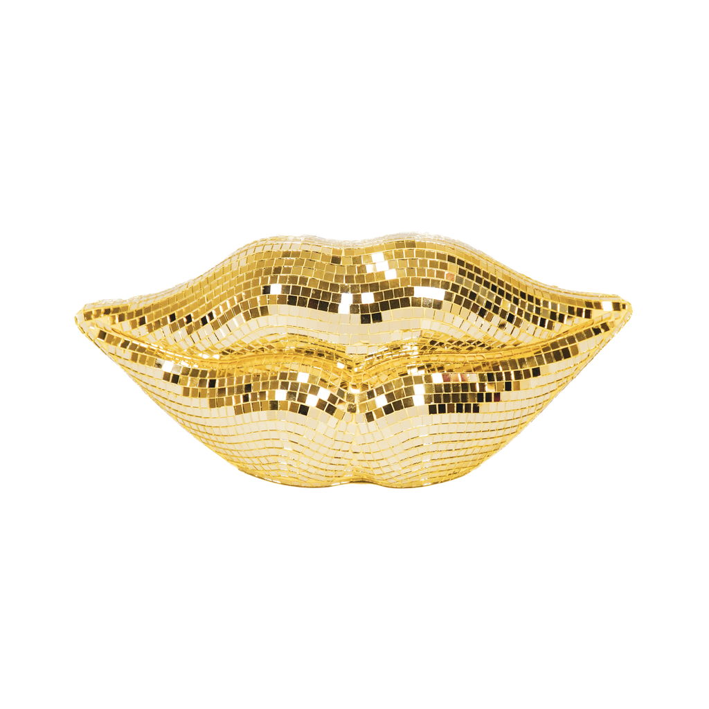Ornamento - Disco - Labbra - Vetro - Oro - 29x10x13,5cm