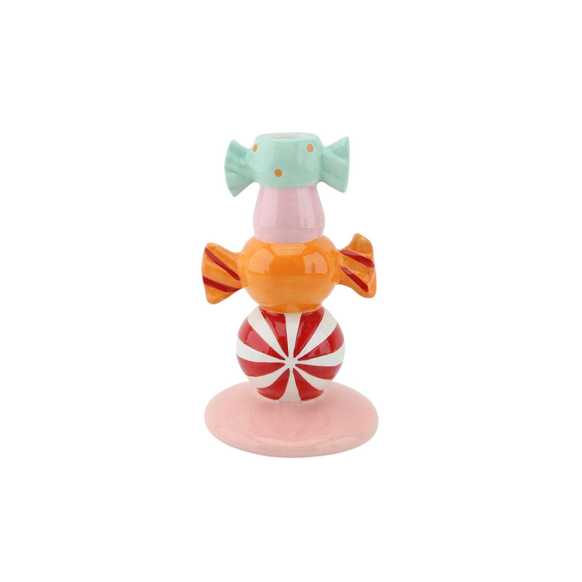 Portacandela-Caramella Toffee a Graffetta-Multicolore - 11x11x18cm