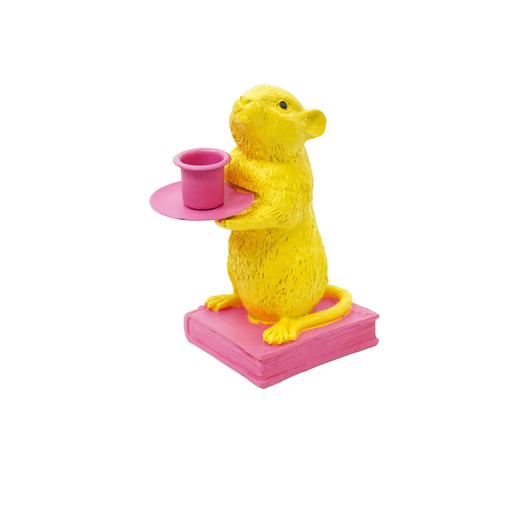 Candelabro - Topo - Poliresina - Giallo/Rosa - 8x10x17cm