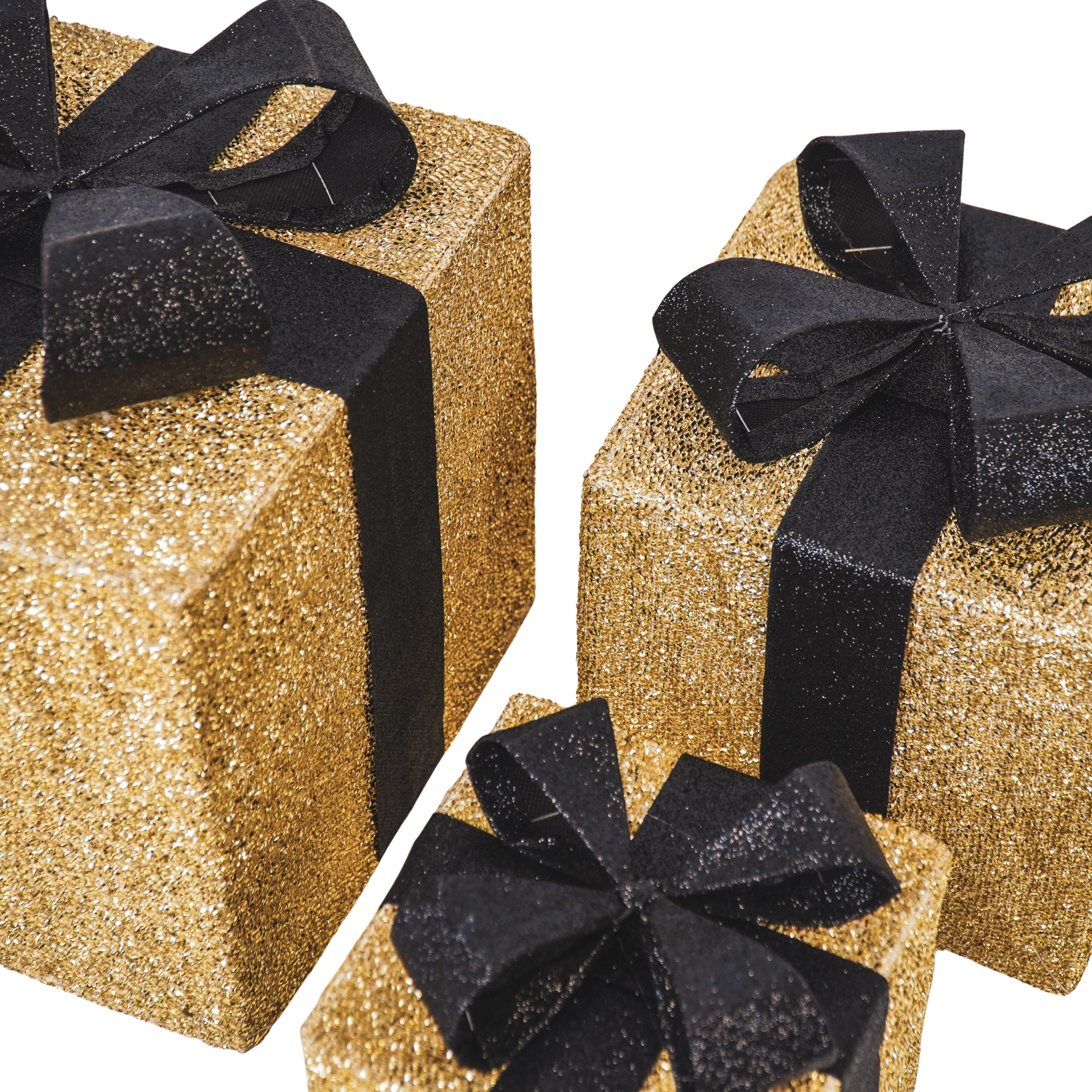 Regalo di Natale LED - S3 - Polistirolo - Oro/Nero - 15/20/25 cm