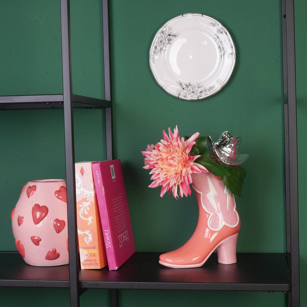 Vaso da fiori - Stivale con cappello da discoteca Vaso - Ceramica - Rosa/Arancione - 16,5x10,5x26,5cm