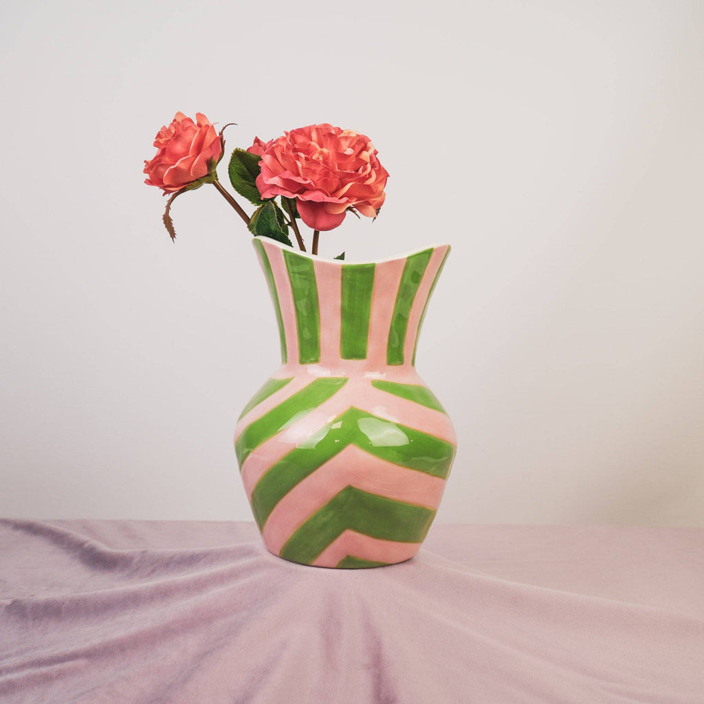 Vaso - Strisce - Gres - Verde/Rosa - 16x16x22cm