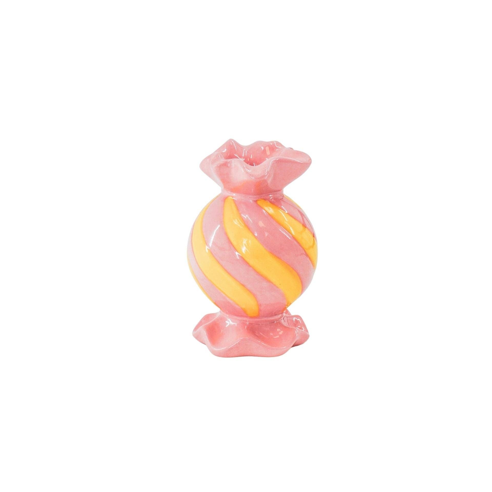 Candlestick - Toffee Candy - Ceramic - Pink/Yellow - 8.5x8.5x13 cm