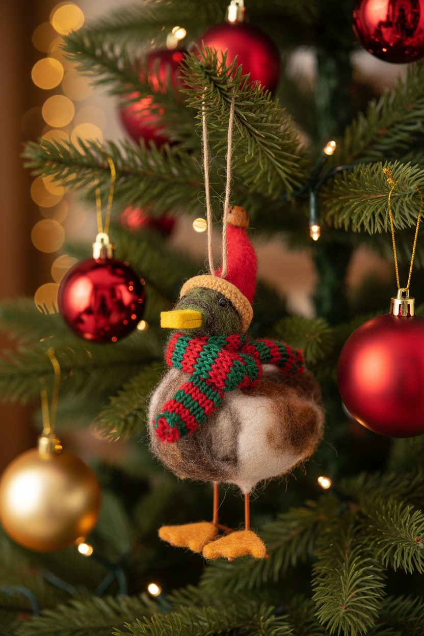 Décoration à suspendre Canard avec chapeau et écharpe de Noël