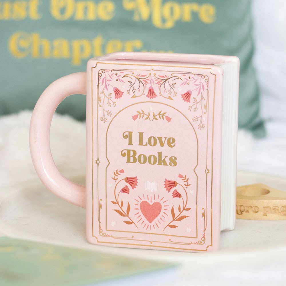 Tazza a Forma di Libro "I Love Books" Rosa