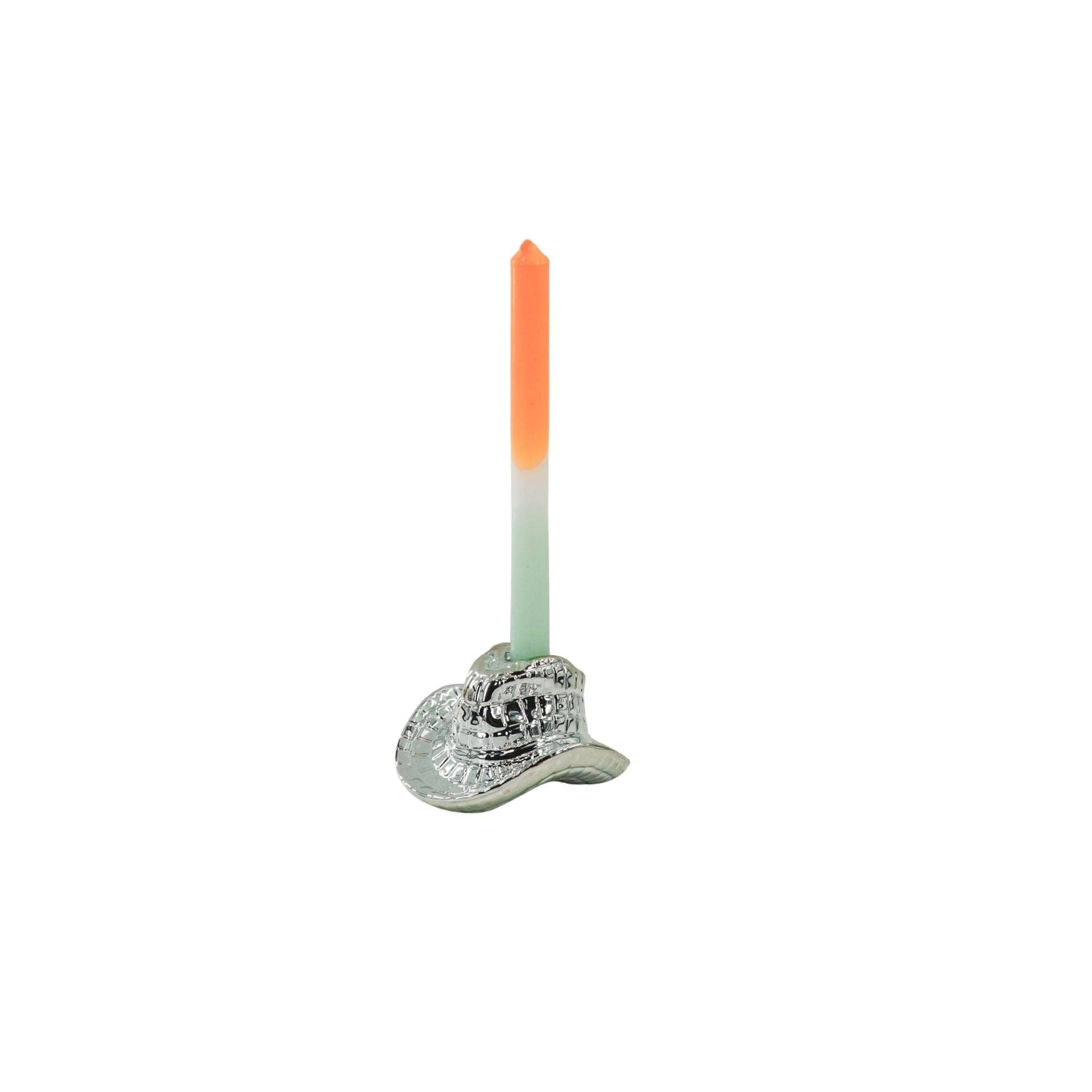 Candelabro - Cappello da Cowboy - Ceramica - Argento - 13,5x11x7 cm