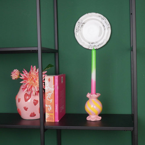 Candelabro - Caramella Toffee - Ceramica - Rosa/Giallo - 8,5x8,5x13 cm