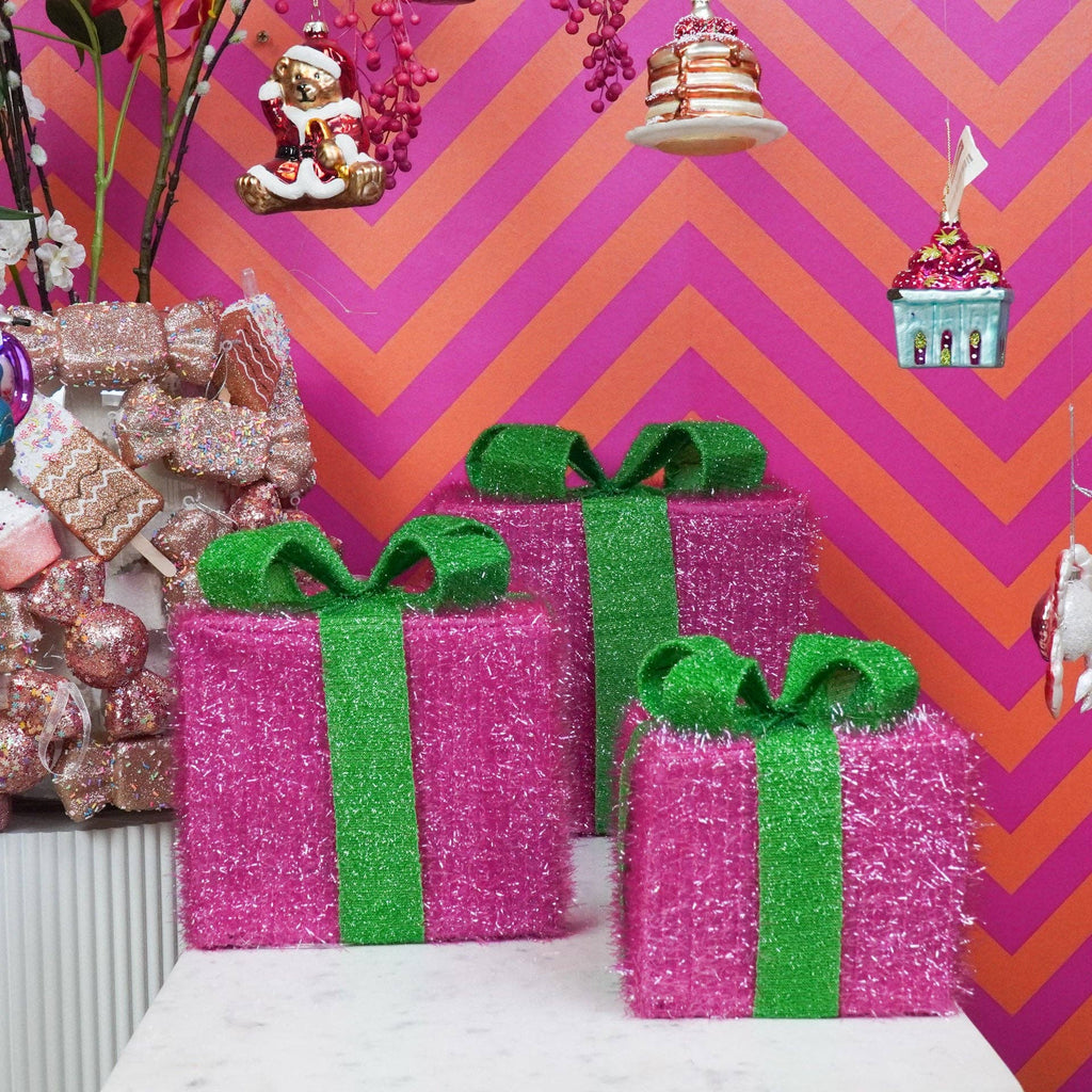 Regalo di Natale a LED - S3 - Polistirolo - Rosa/Verde - 15/20/25cm