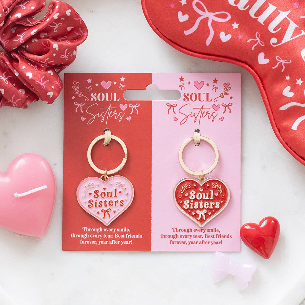 Coppia di portachiavi a cuore d'amore per sorelle d'anima